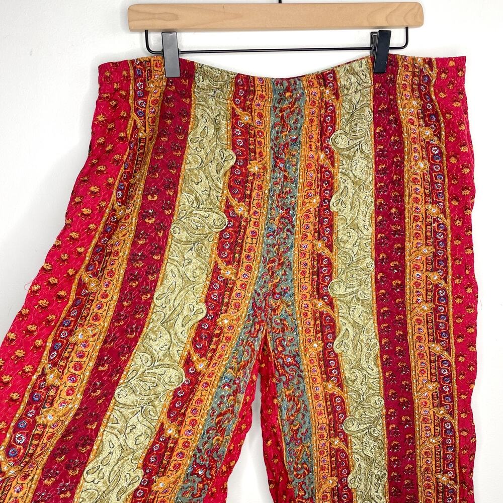 Vintage 90s Patchwork Stripe Pants Sz 16 Pull On Carole Little Boho Fairy Grunge